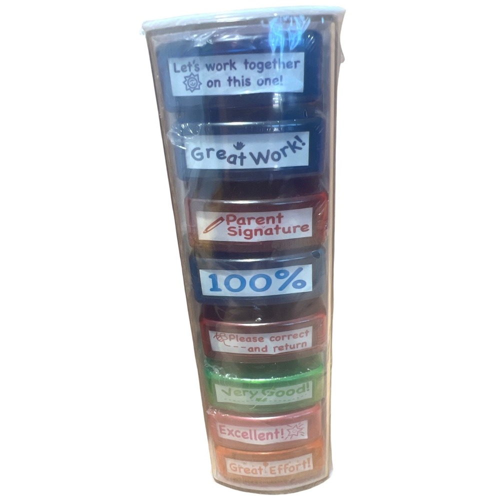 8 Piece Self Inking Teacher Stamp Set Stacking Grading Motivation Stamps New